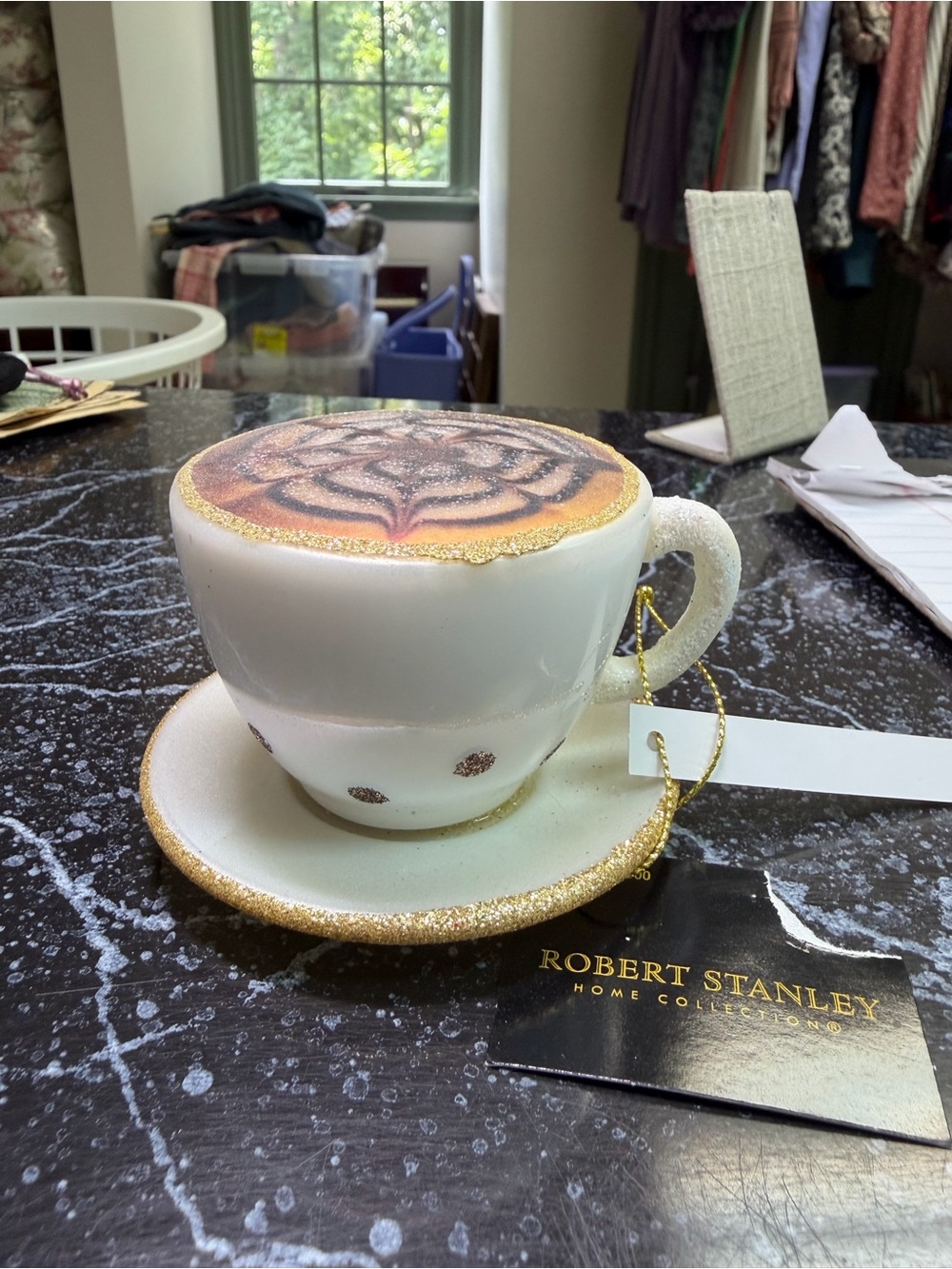 Robert Stanley Decorative cappuccino Ornament with Gold Trim